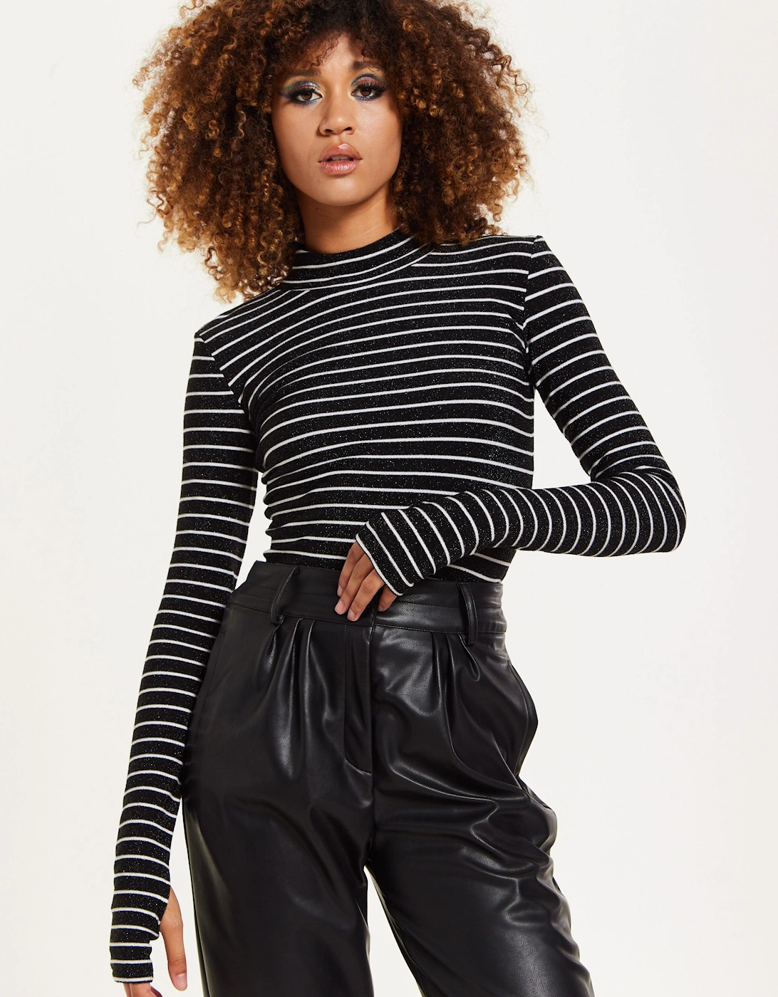 Midnight Sparkle Striped Hi Neck Top, 2 of 1