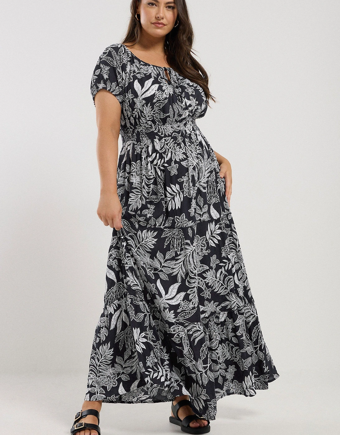 Leaf Print Tie Front Maxi Dress, 2 of 1