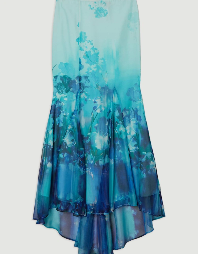 Ombre Floral Woven Crinkle Maxi Skirt