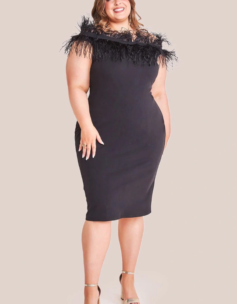 Off The Shoulder Feather Midi Dress