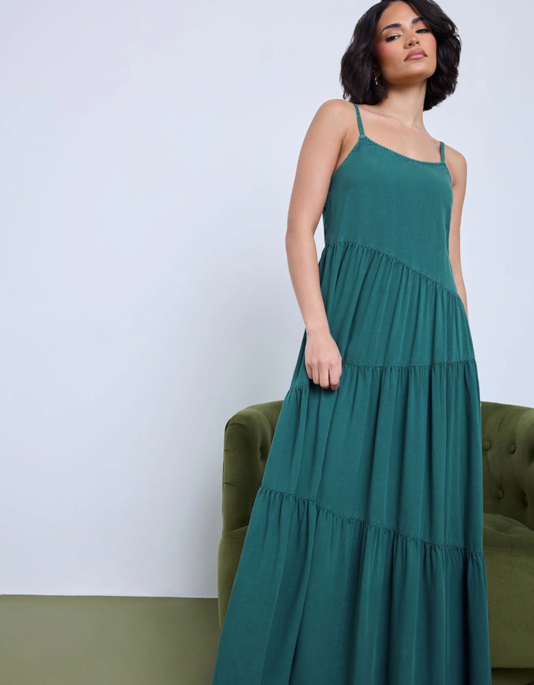 Petite Acid Wash Asymmetric Dress
