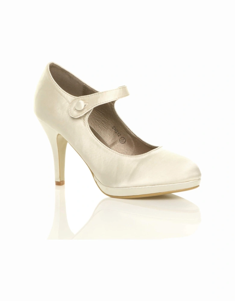 High Slim Heel Mary Jane Satin Court Shoes