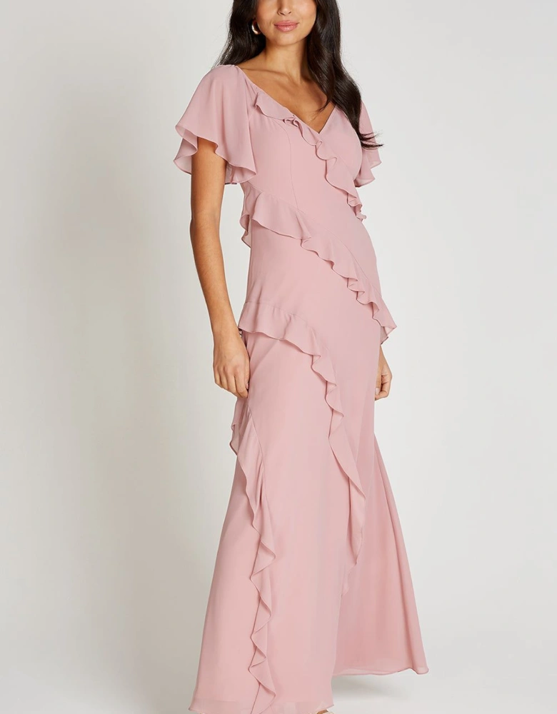 Dusty Pink Off Shoulder Ruffle Maxi Dress