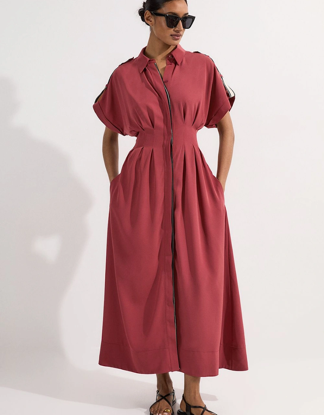 Tall Crepe Woven Shirt Dress With Contrast Stripe Trim, 2 of 1
