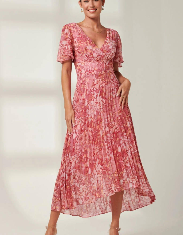 Olenna Angel Sleeve Pleated Chiffon Maxi