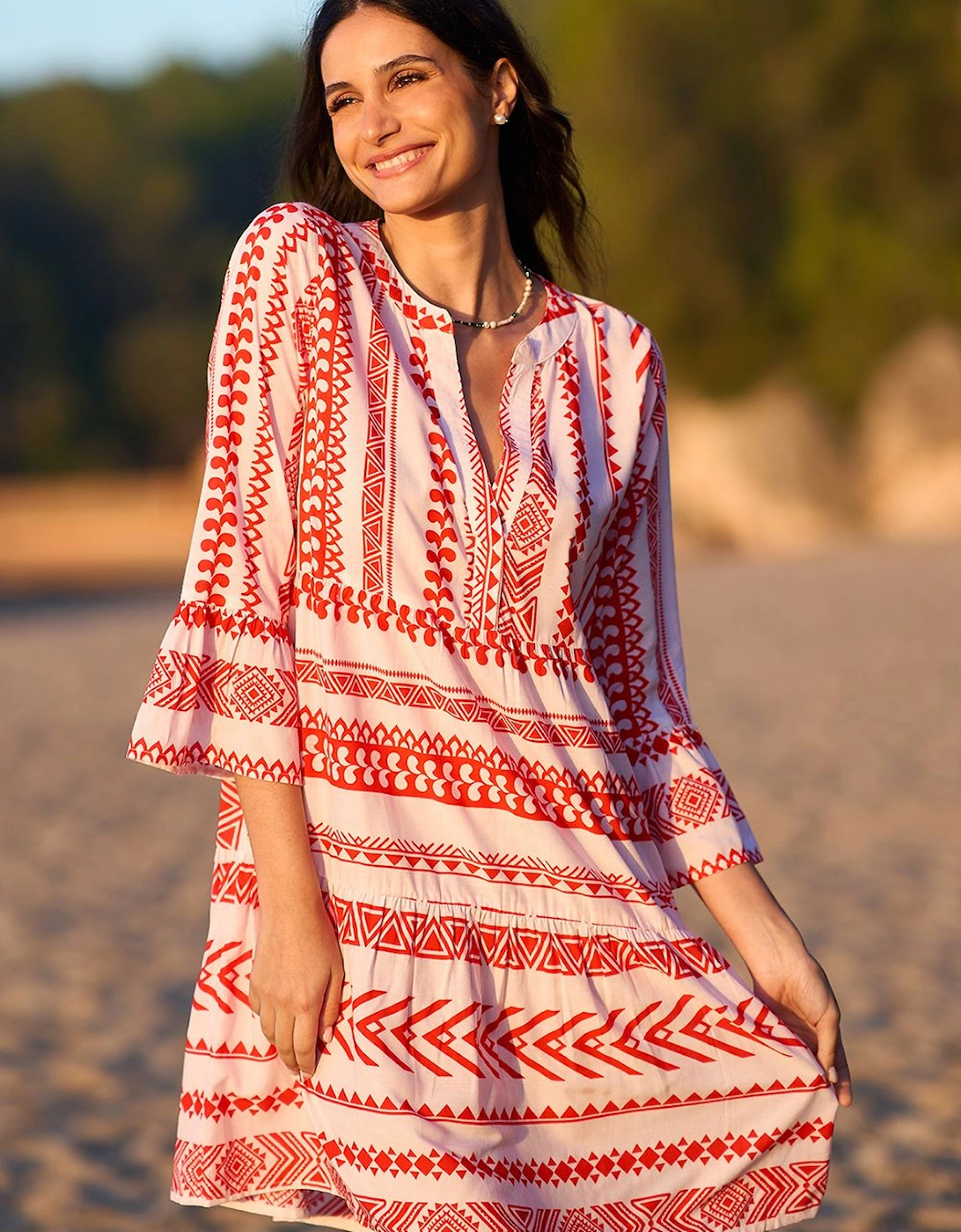 Coral Geo Stripe Print Beach Tunic, 2 of 1