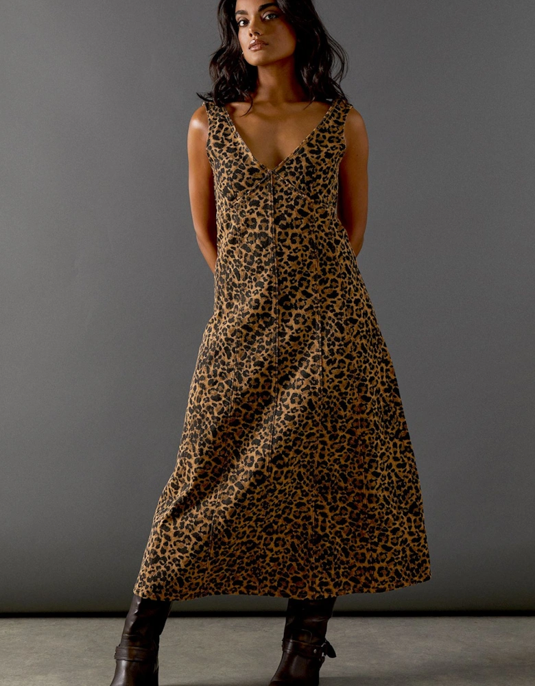 Animal Denim Seam Detail Sleeveless Midi Dress
