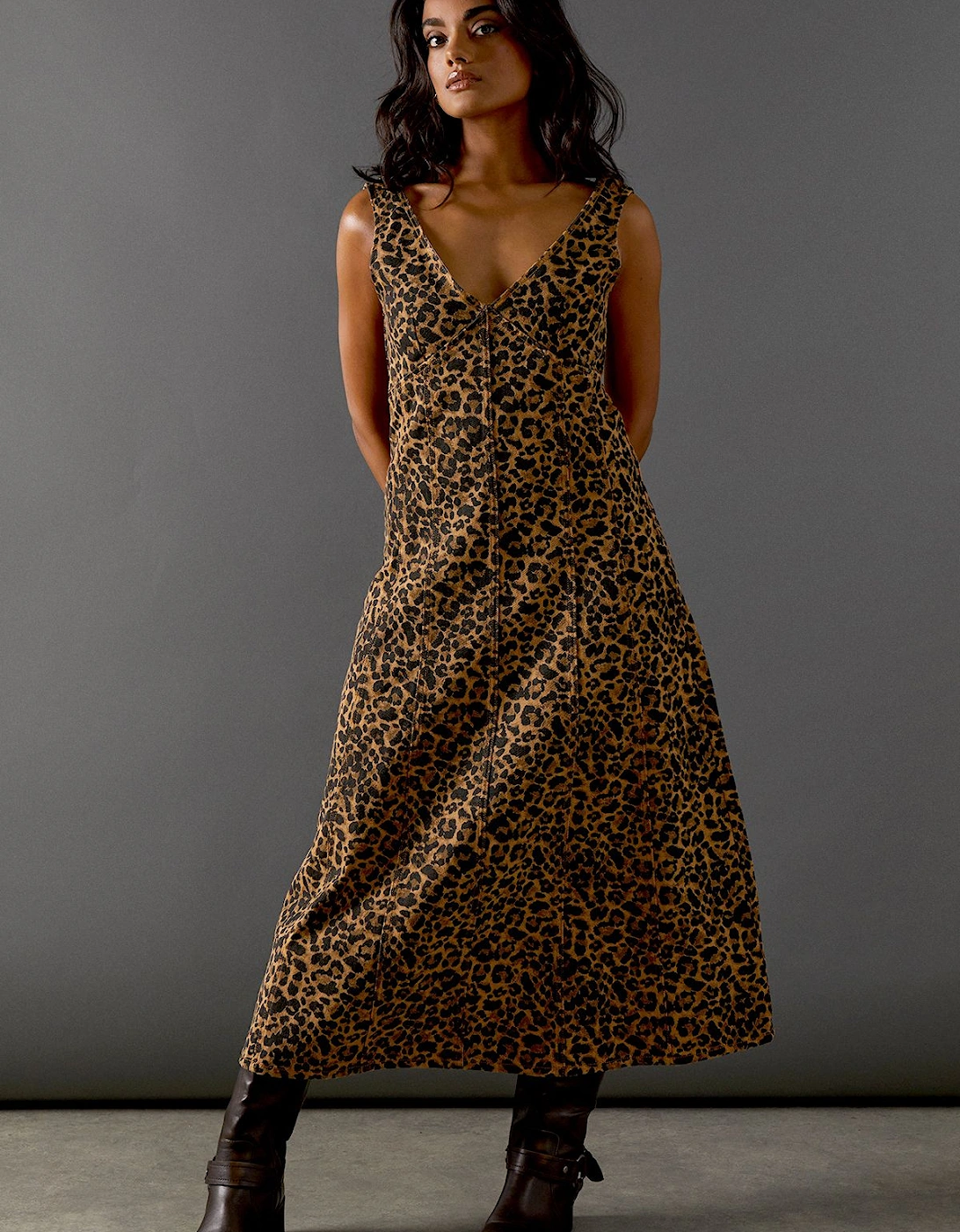 Animal Denim Seam Detail Sleeveless Midi Dress, 2 of 1