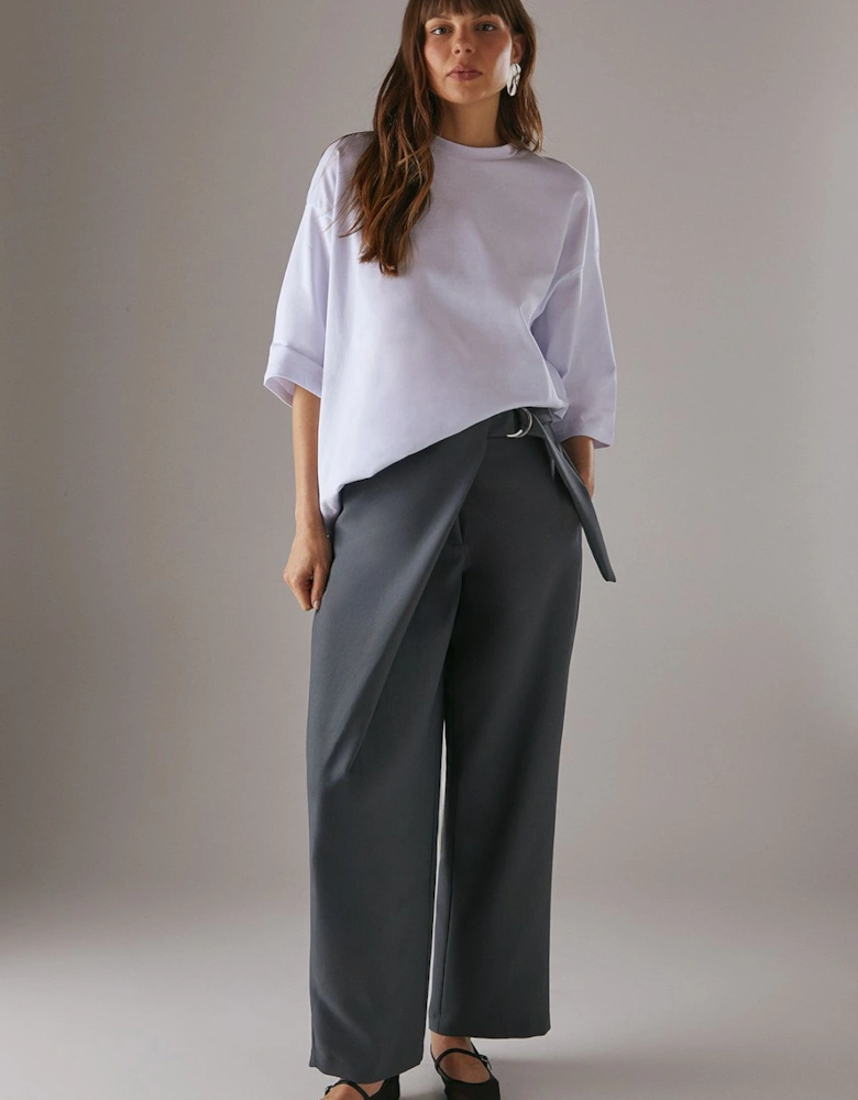 Wrap Skirt Buckle Detail Wide Leg Trousers