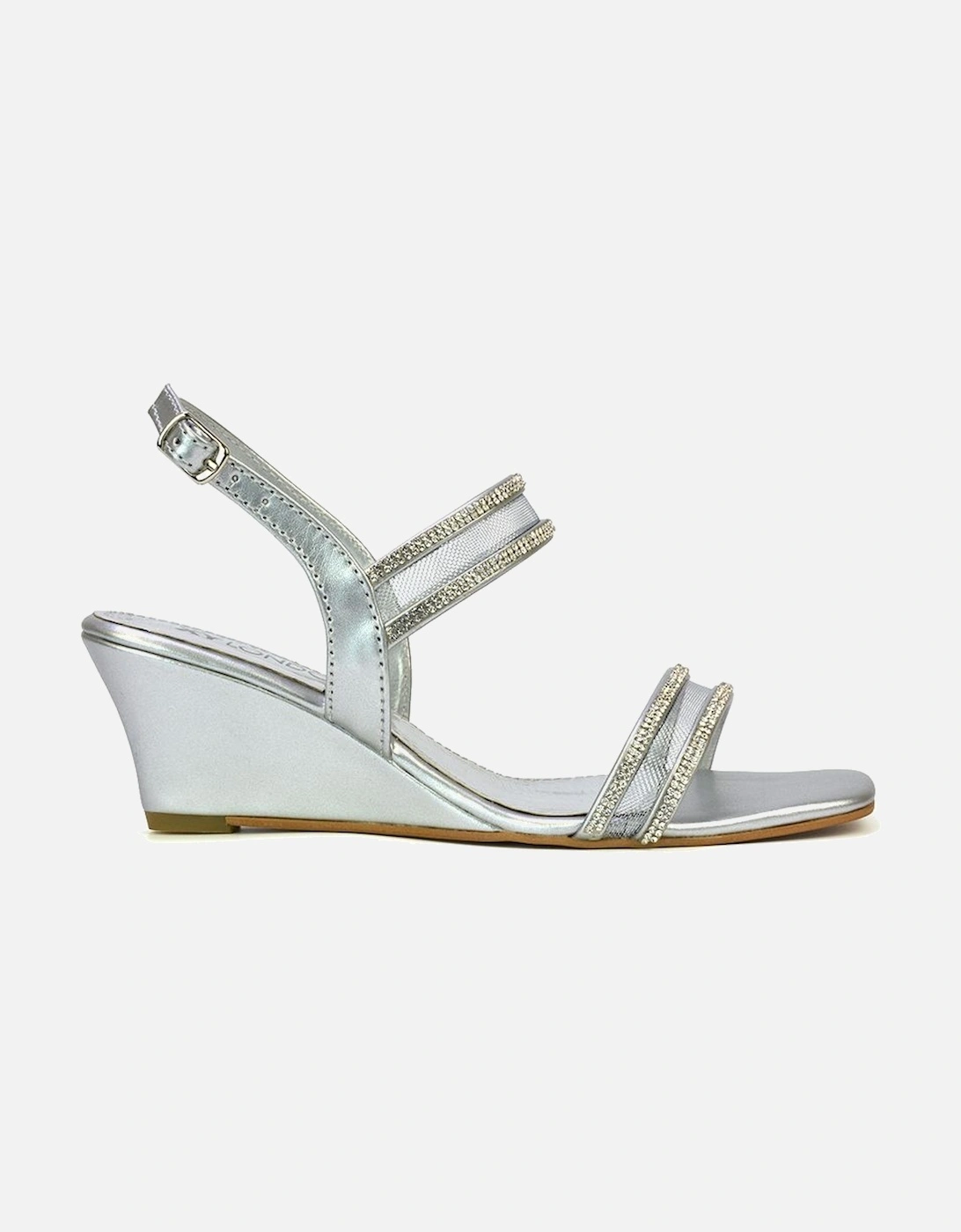 'Lacey' Strappy Diamante Mesh Square Toe Mid Heel Wedge Sandals, 2 of 1