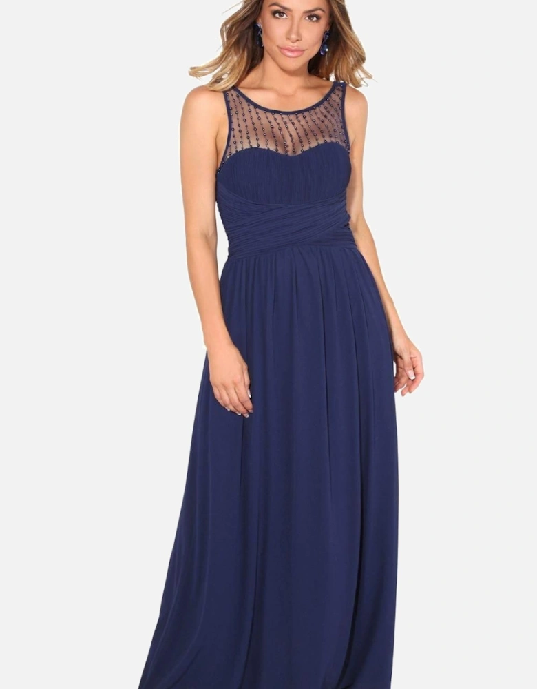 Gem & Mesh Front Chiffon Maxi Dress