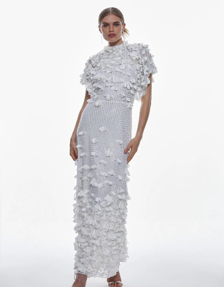 Crystal Applique Angel Sleeve Woven Maxi Dress
