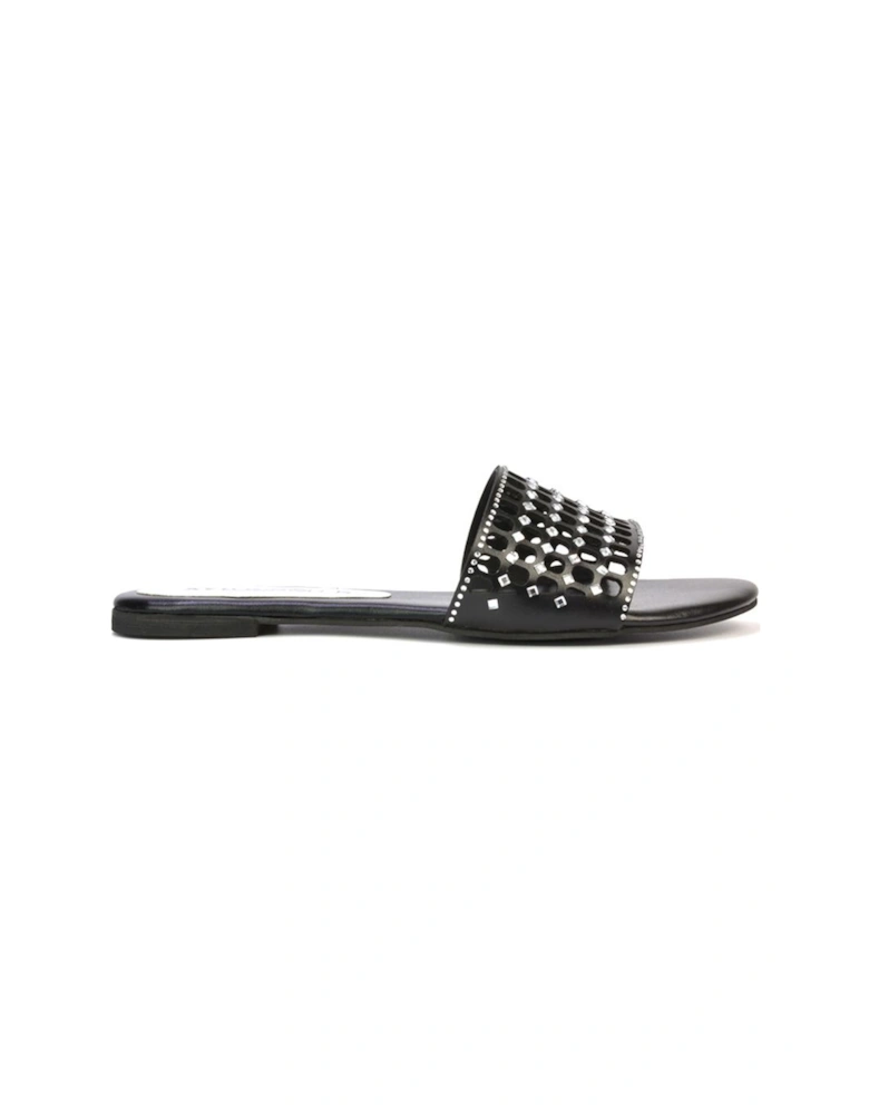 'Abbie' Mesh Strappy Diamante Slip On Flat Sandals Sliders