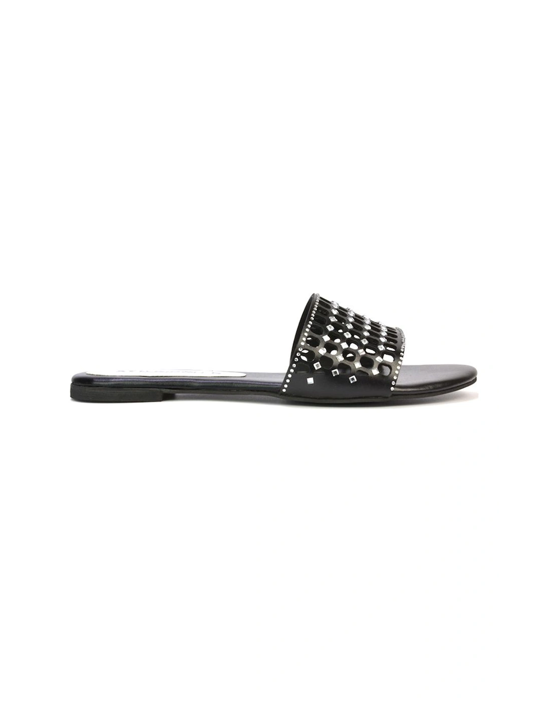'Abbie' Mesh Strappy Diamante Slip On Flat Sandals Sliders, 2 of 1