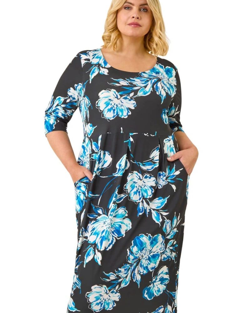 Curve Floral Print Pocket Dress
