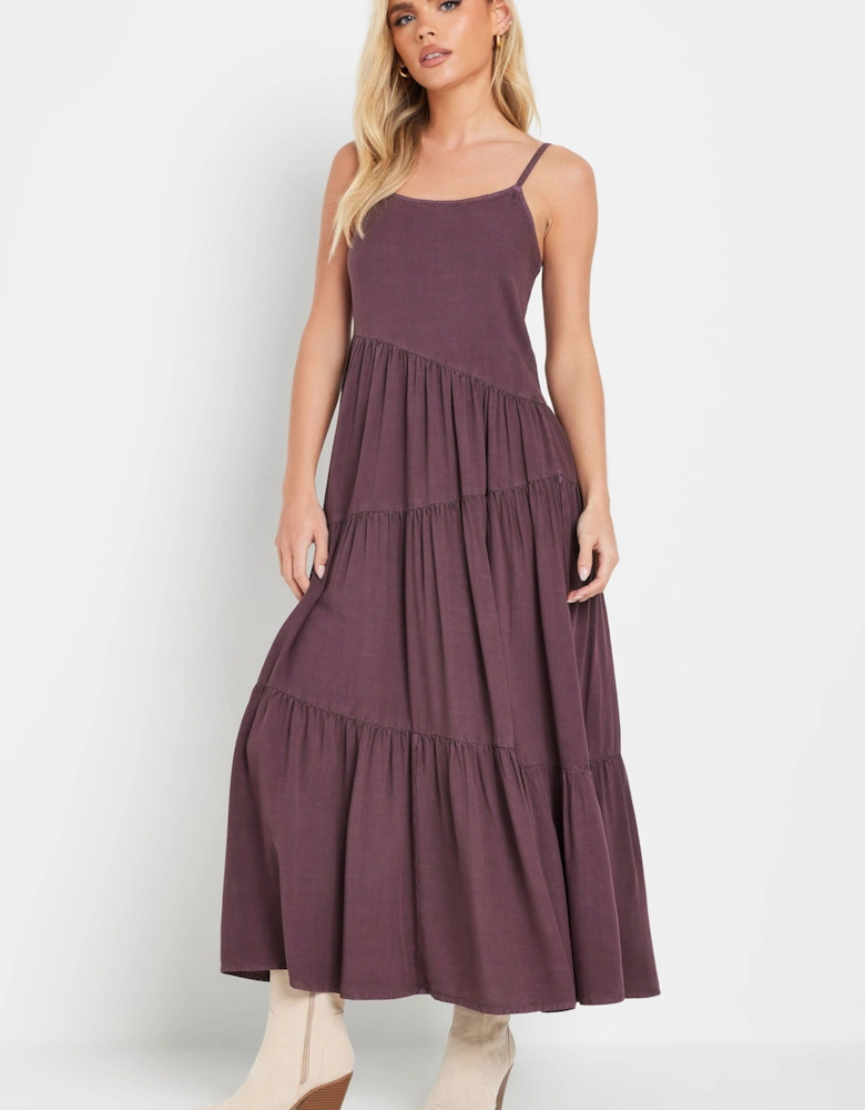 Petite Acid Wash Asymmetric Dress