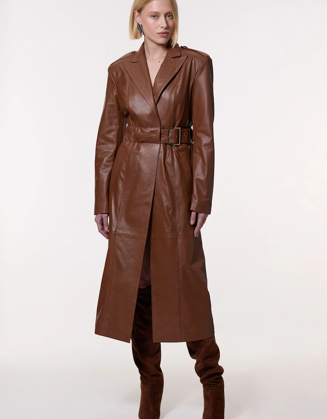 Leather Tailored Belted Coat, 2 of 1