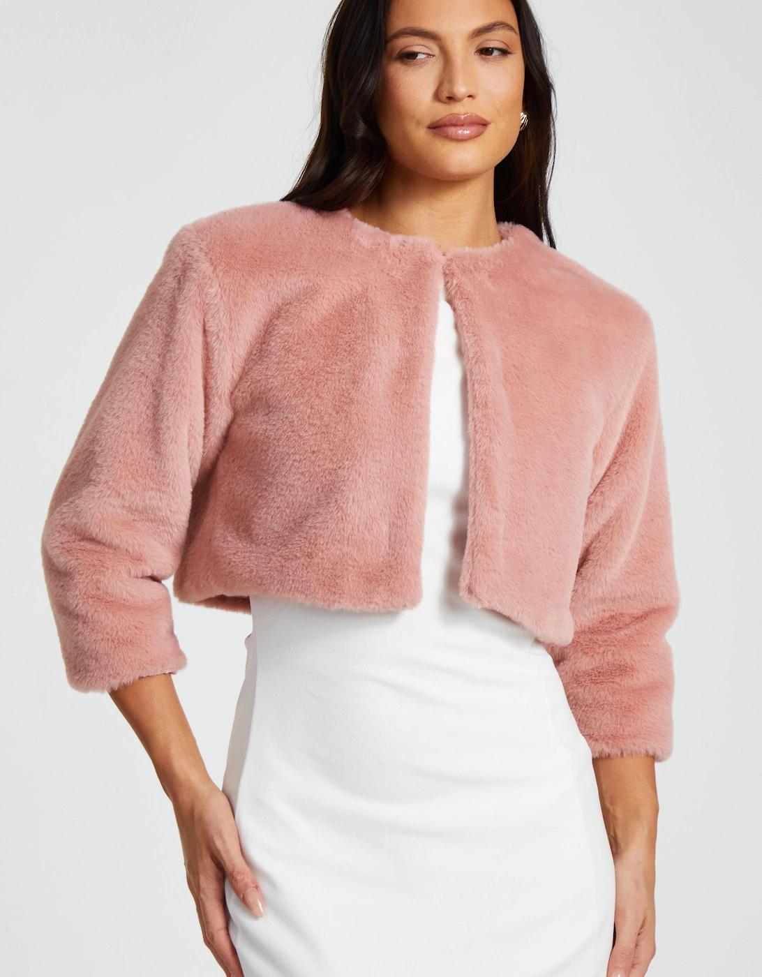 Pale Pink Faux Fur Crop Sleeve Cape, 2 of 1