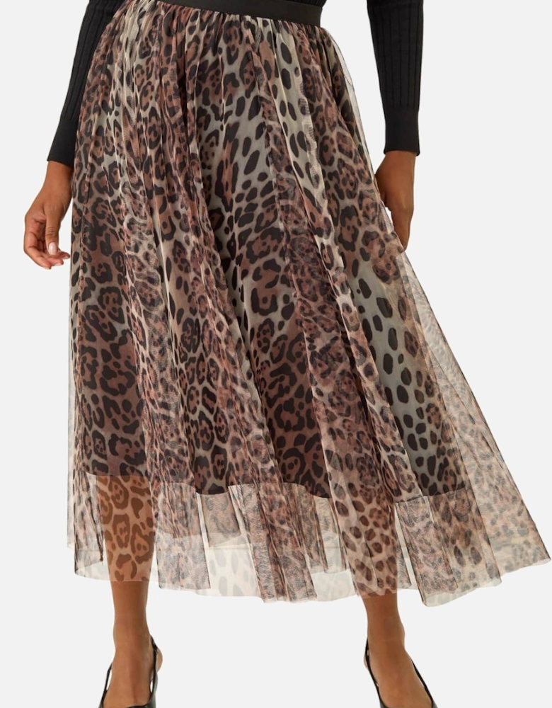 Animal Print Mesh Layered Skirt