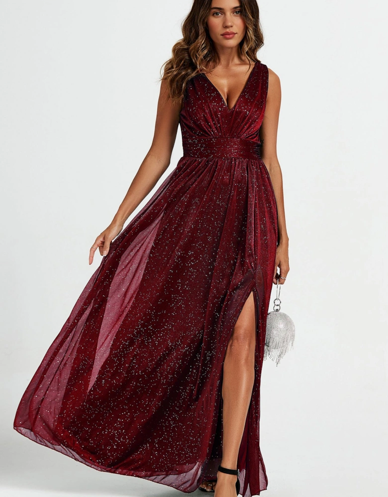 Sparkly V Neck Bridesmaid Maxi Dress