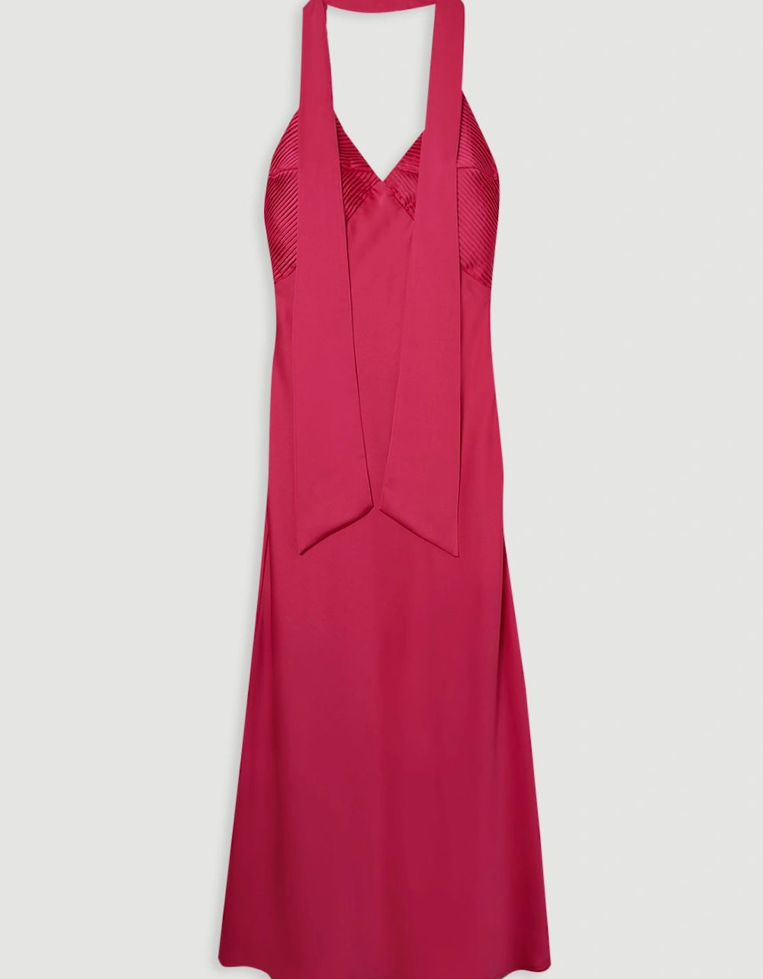 Satin Halter Pleated Woven Maxi Dress, 2 of 1