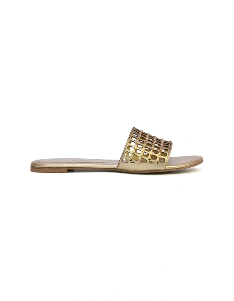 'Abbie' Mesh Strappy Diamante Slip On Flat Sandals Sliders