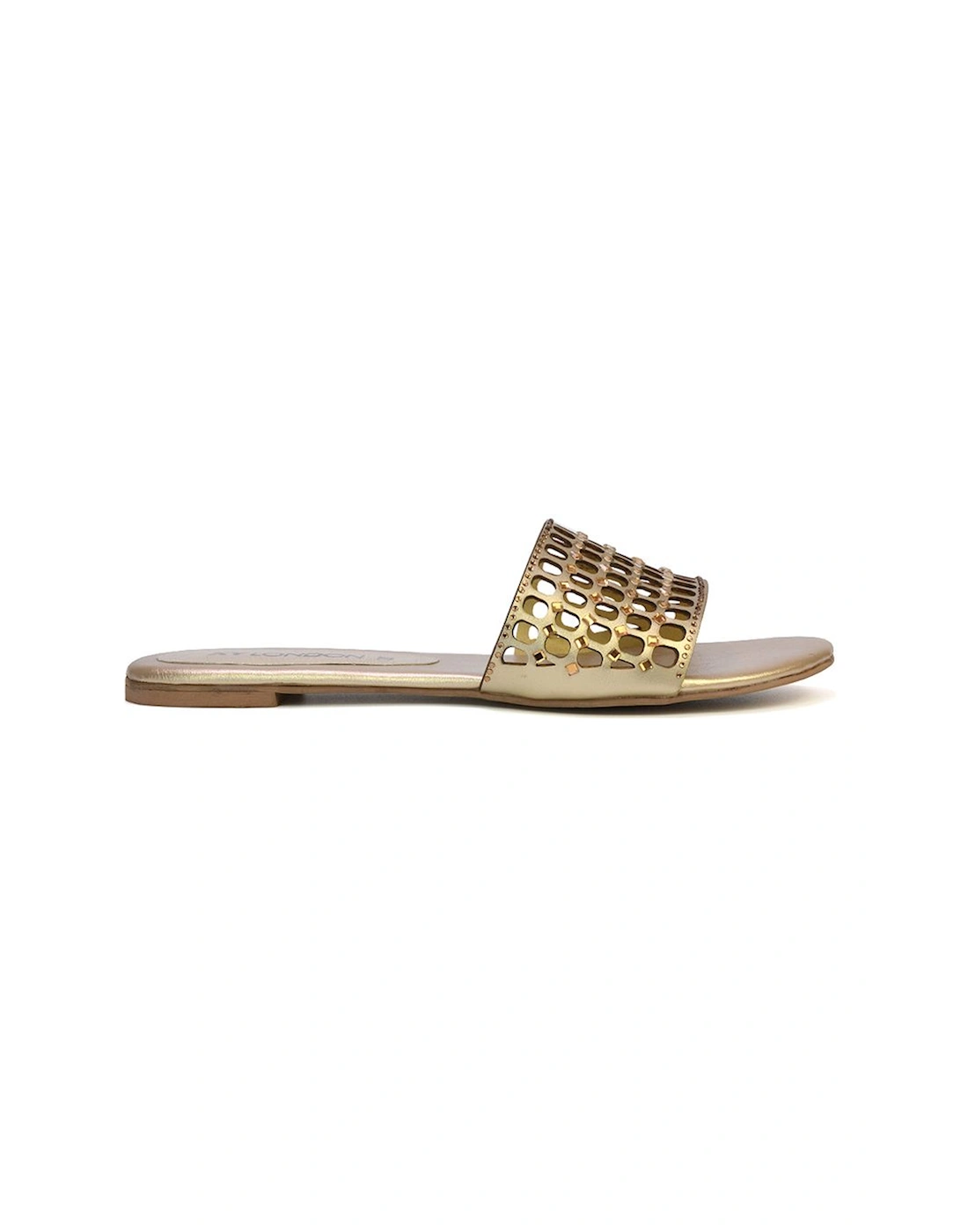 'Abbie' Mesh Strappy Diamante Slip On Flat Sandals Sliders, 2 of 1