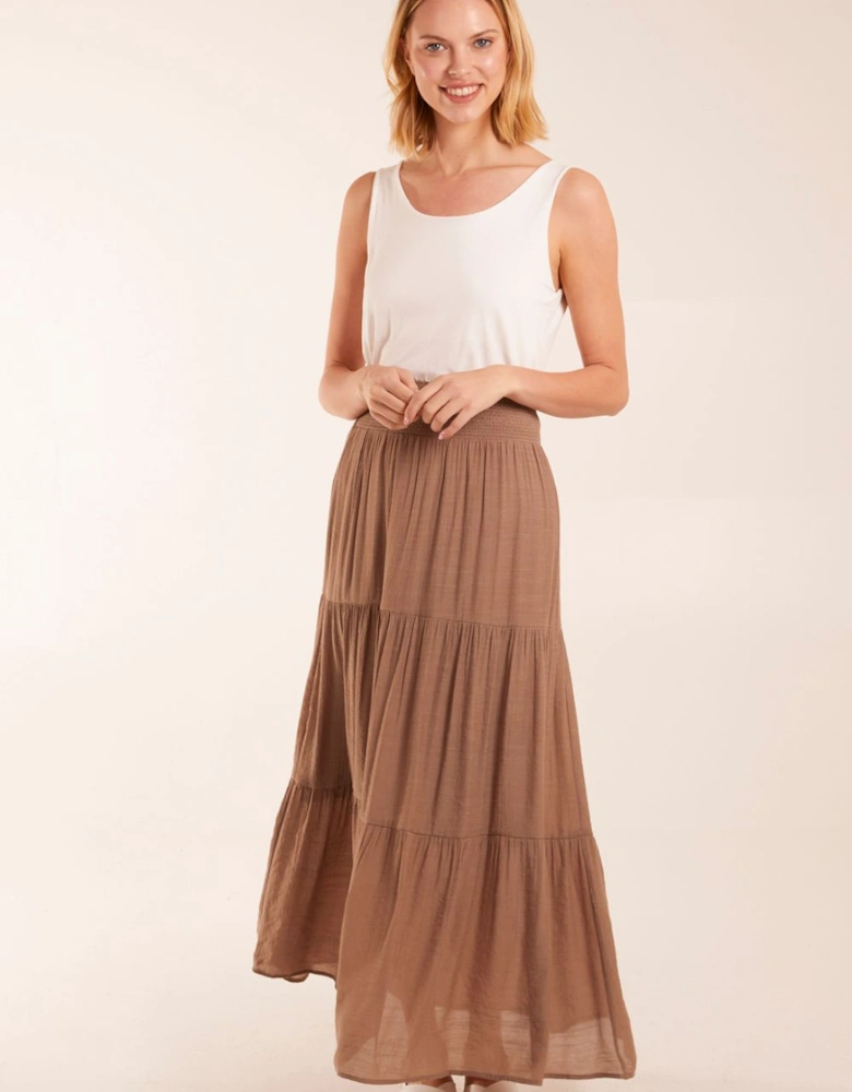 Shirring Waist Tiered Maxi Skirt