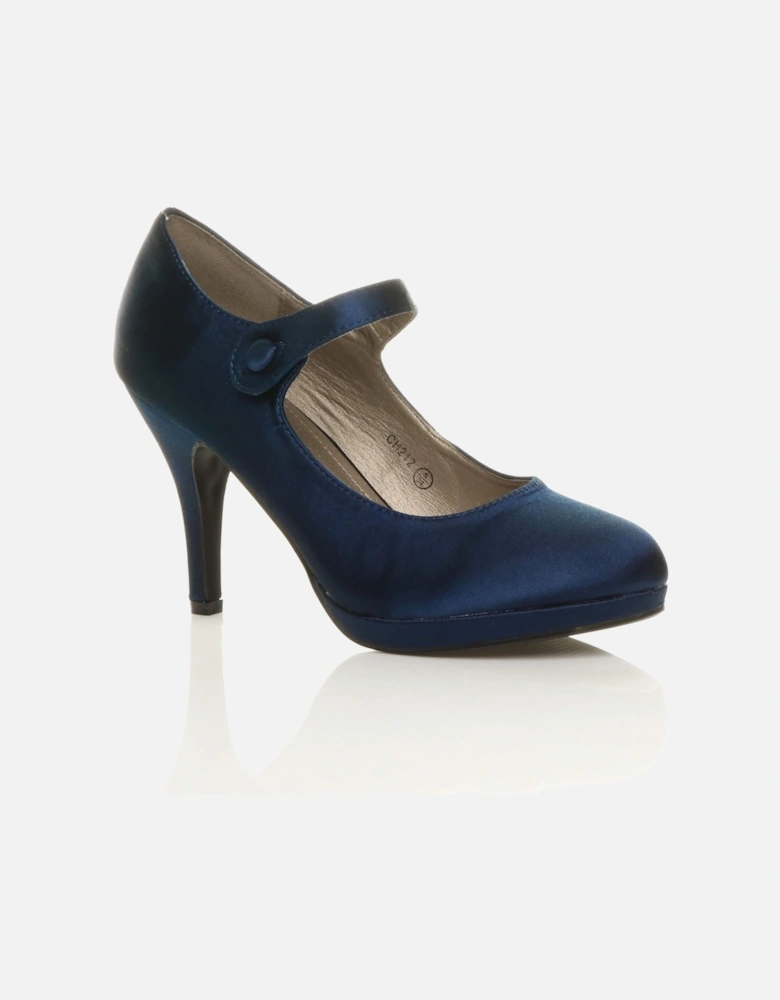 High Slim Heel Mary Jane Satin Court Shoes
