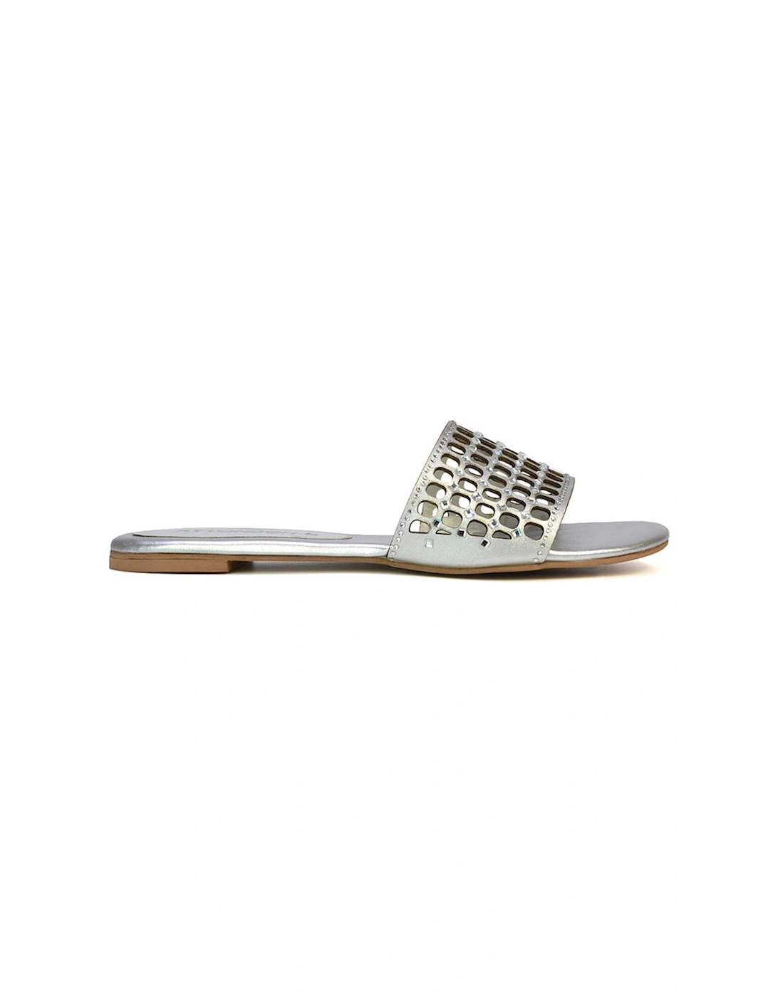 'Abbie' Mesh Strappy Diamante Slip On Flat Sandals Sliders, 2 of 1