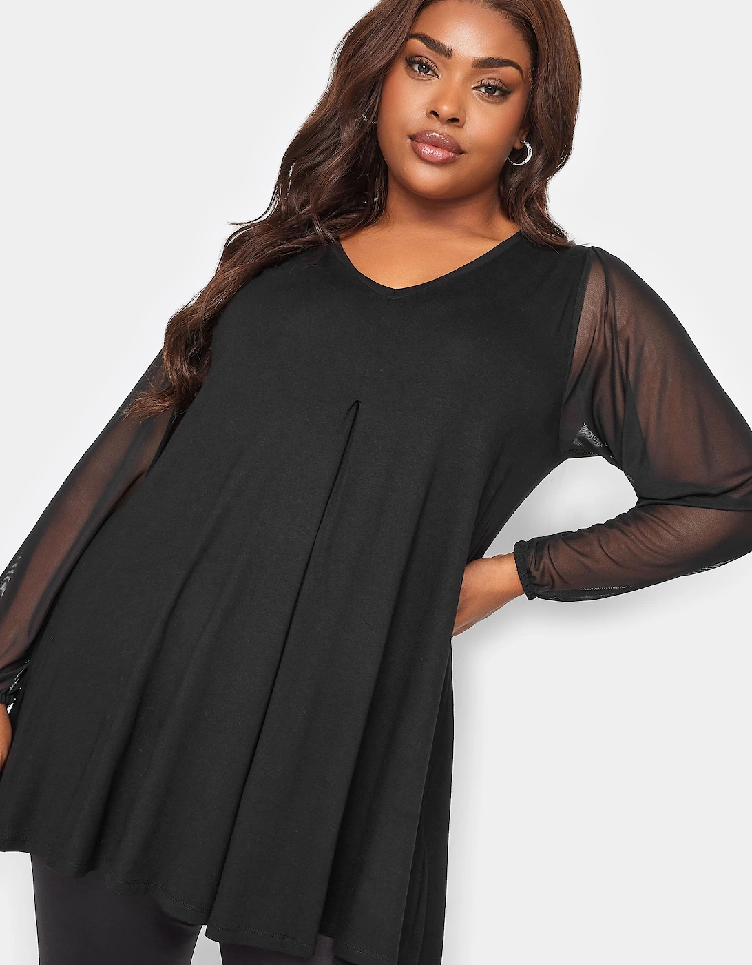 Mesh Sleeve Pleated Swing Top, 2 of 1