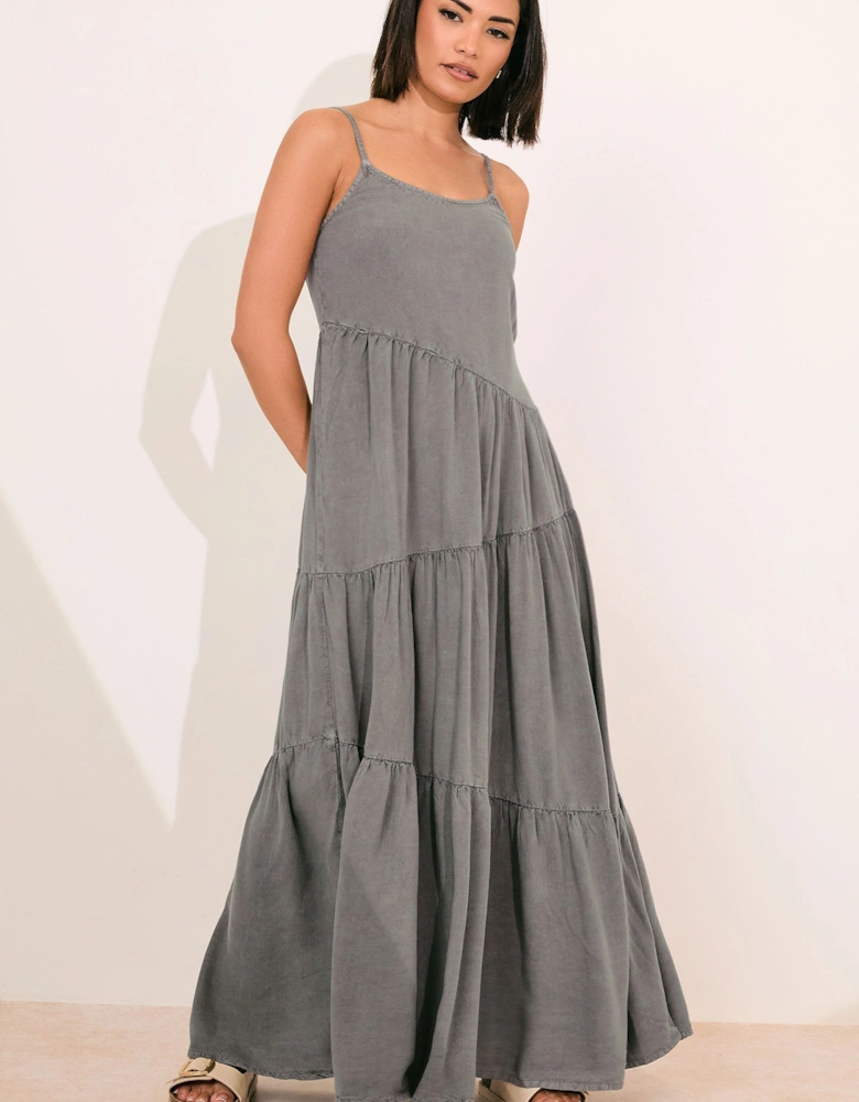 Petite Acid Wash Asymmetric Dress