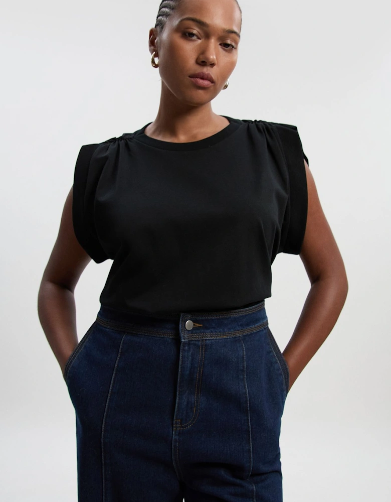 Plus Size Cotton Trim Detail Short Sleeve Ruched Tshirt