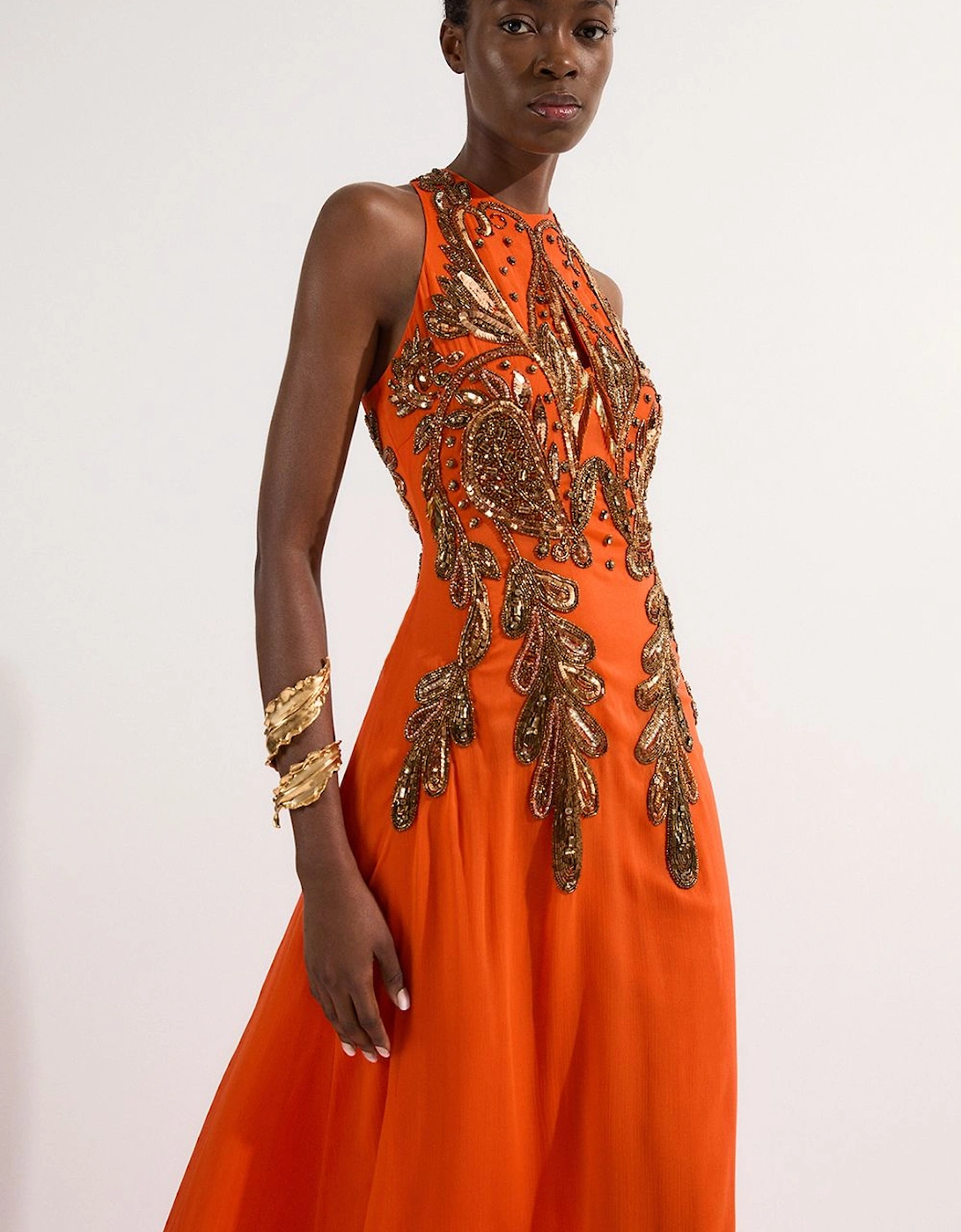 Tall Halter Neck Bugle Bead Detail Woven Maxi Dress, 2 of 1