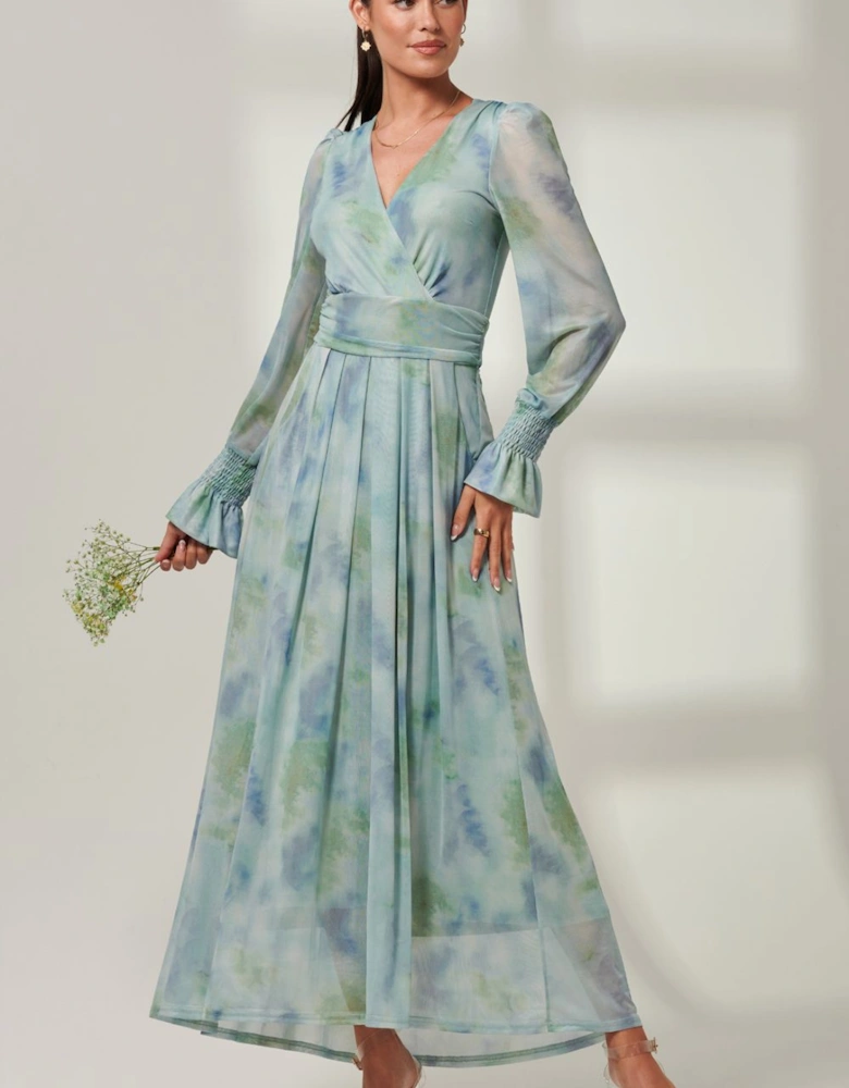Tie Dye Print Mesh Maxi Dress