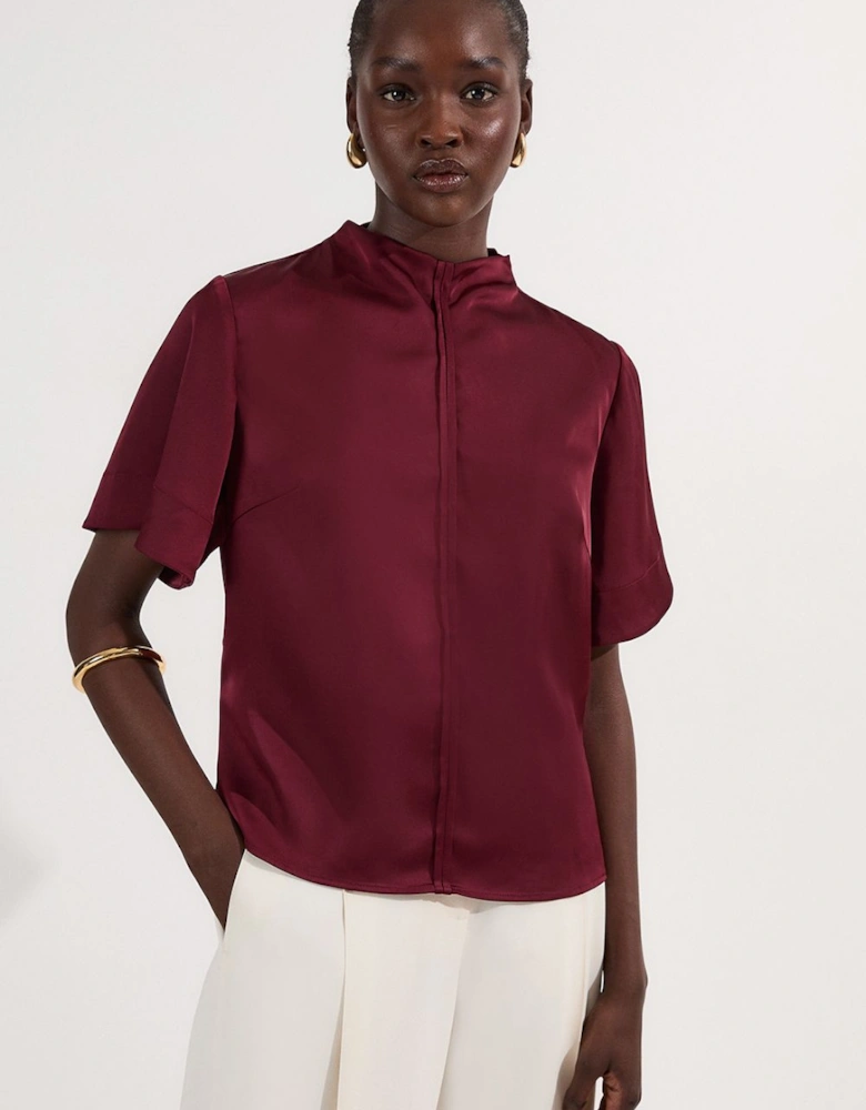 Top Stitch Satin Woven Short Sleeve Top
