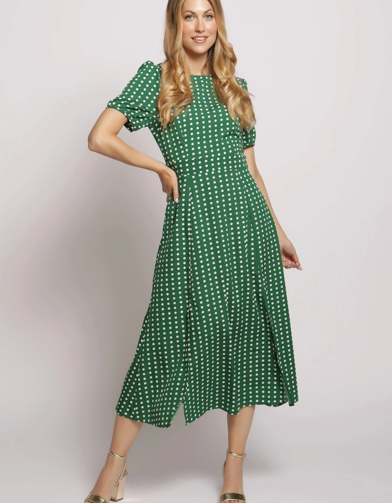 Short Sleeve Maxi Dress In Polka Dot