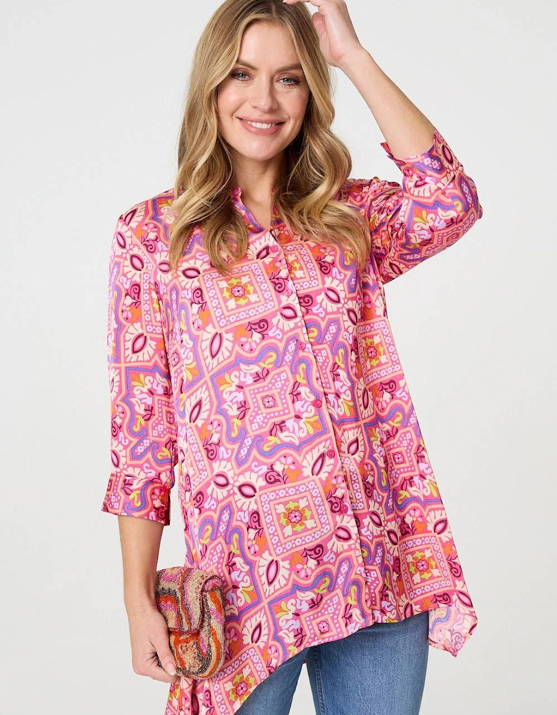 Mosaic Print 3/4 Sleeve Longline Blouse, 2 of 1