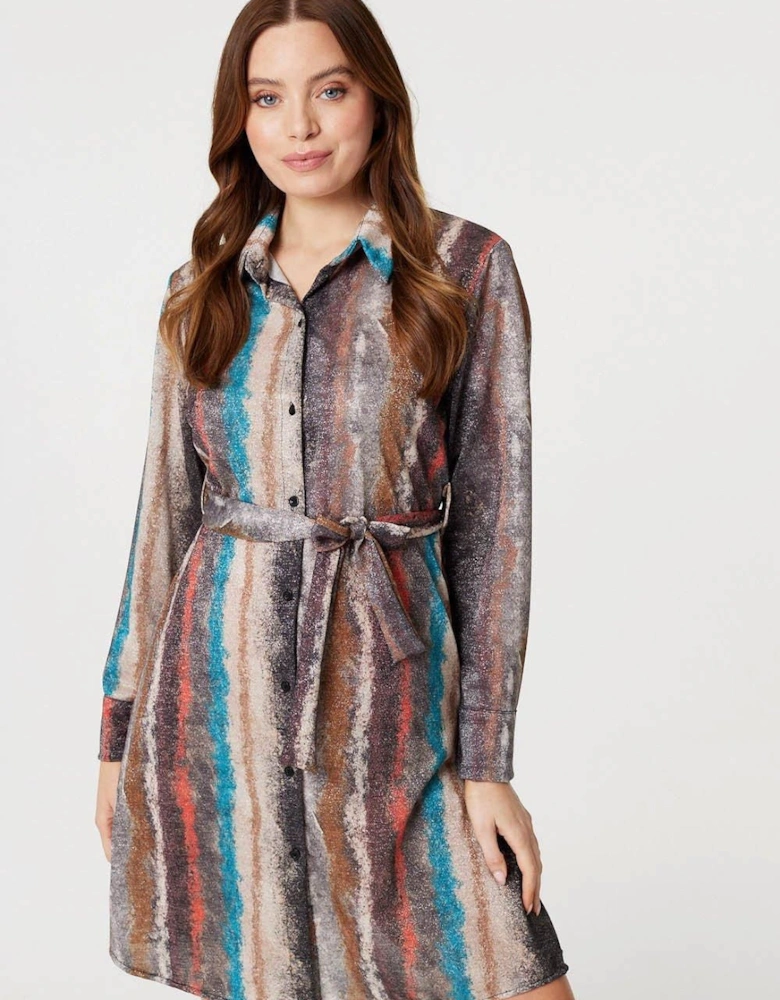Printed Long Sleeve Shirt Dress