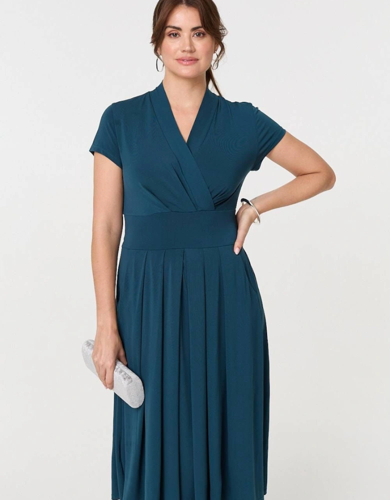 Cap Sleeve Tie Waist Jersey Midi Dress
