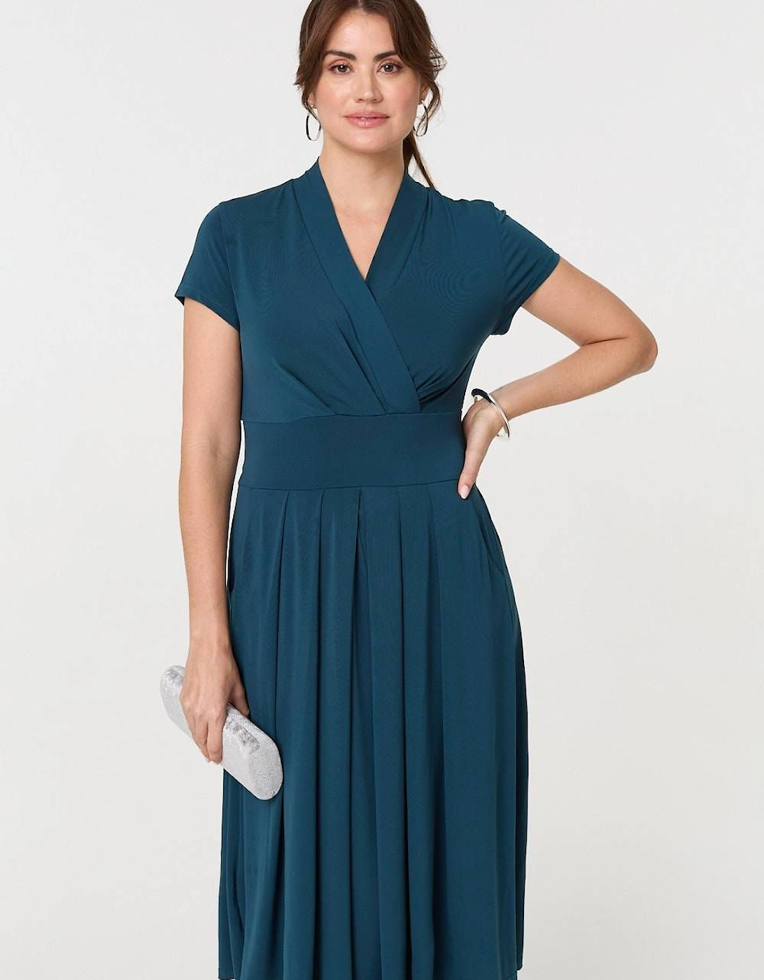 Cap Sleeve Tie Waist Jersey Midi Dress, 2 of 1