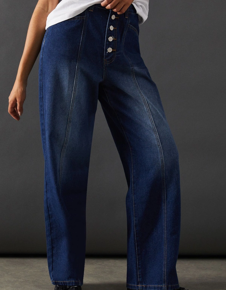 High Waisted Button Fly Seam Detail Dad Jeans