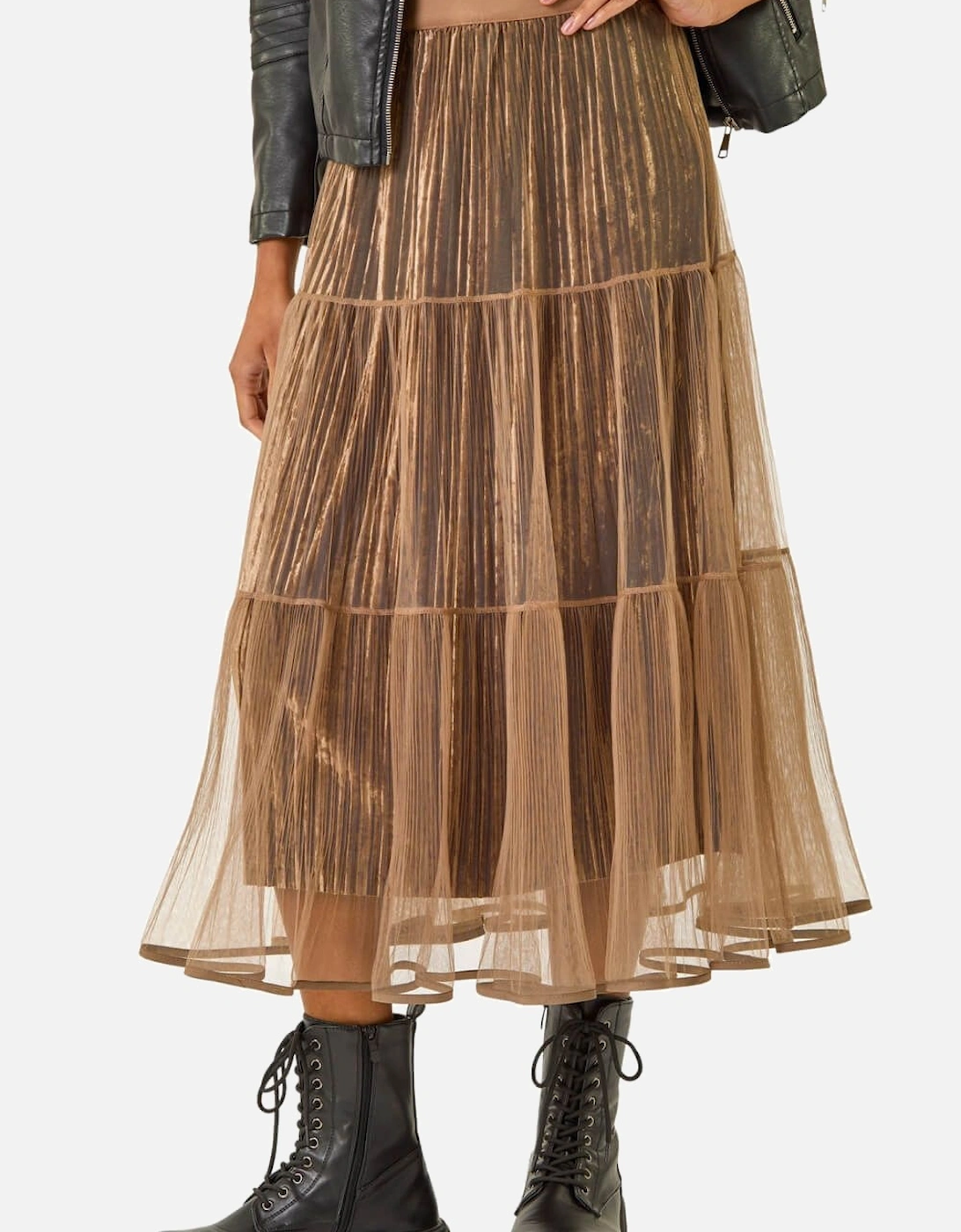 Pleated Velvet Overlay Skirt, 2 of 1