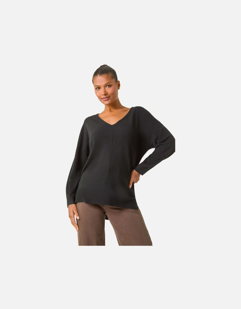 Soft V-Neck Side Split Knit Sweater