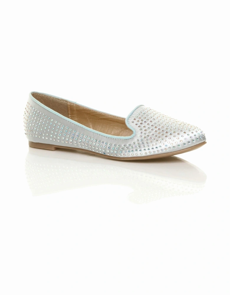 Flat  Heel Diamante Loafers Satin Ballet Pumps