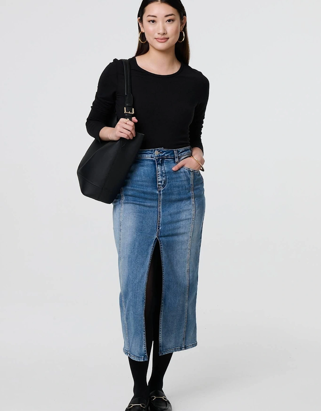 Washed Denim Split Hem Knee Length Skirt, 2 of 1
