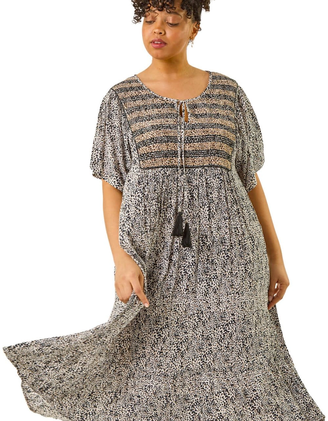 Curve Tassel Trim Printed Dress, 2 of 1