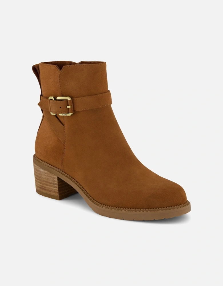 Hailey Buckle Leather Women's Amber Brown Heeled Ankle Boots