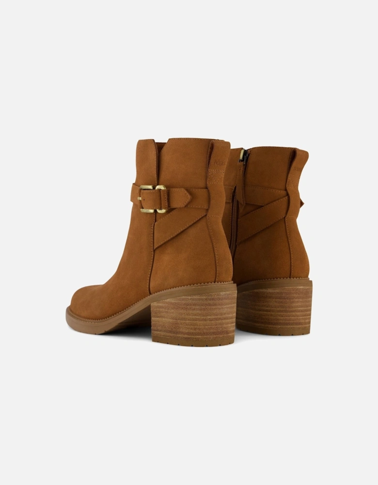 Hailey Buckle Leather Women's Amber Brown Heeled Ankle Boots