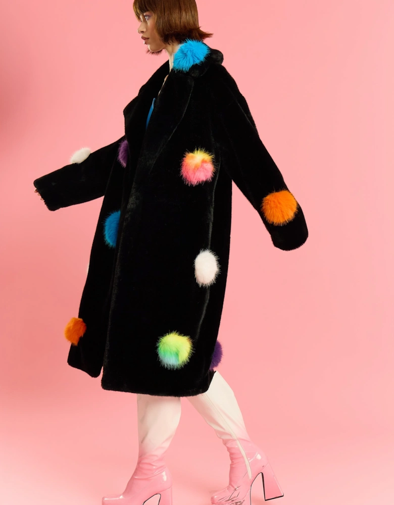 Black Handmade Bamboo Lyocell Faux Fur Coat